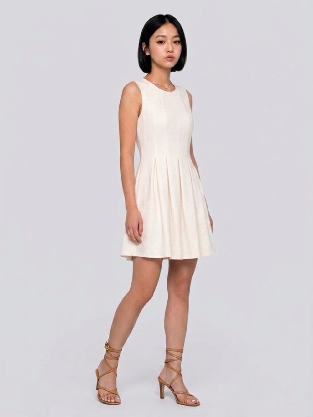 Monteau Cream Pleated Mini Dress